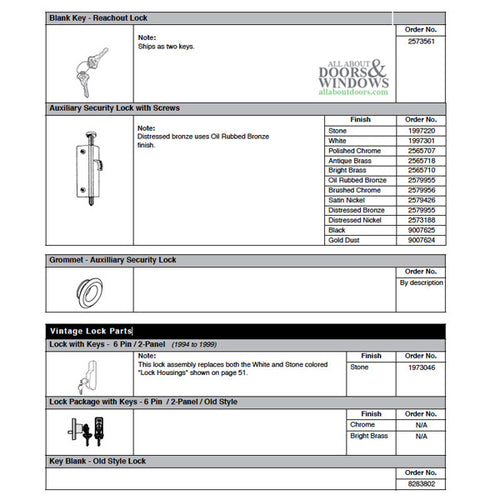 Andersen Key Blank For Reachout Lock Frenchwood Sliding Door Exterior Key Blank - Andersen Key Blank For Reachout Lock Frenchwood Sliding Door Exterior Key Blank
