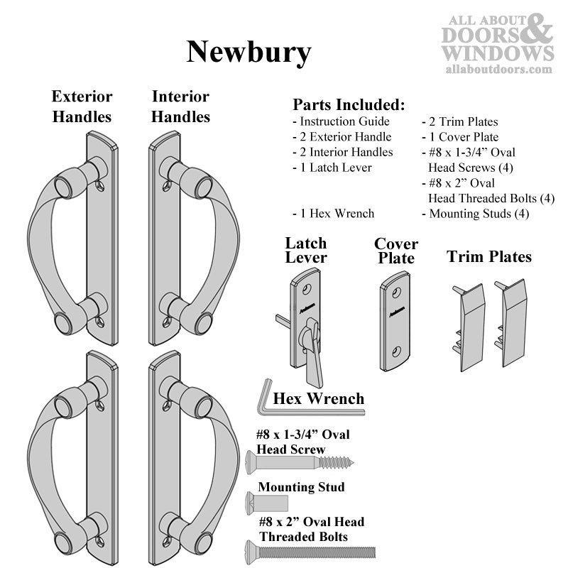 Andersen Newbury 4 Panel Gliding Door Hardware Set - Antique Brass - Andersen Newbury 4 Panel Gliding Door Hardware Set - Antique Brass