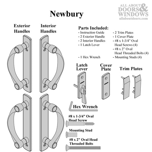 Andersen Newbury 4 Panel Gliding Door Hardware Set - Antique Brass - Andersen Newbury 4 Panel Gliding Door Hardware Set - Antique Brass