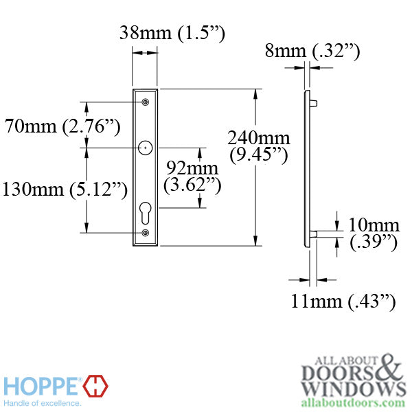 HOPPE Dallas Interior Backplate M2161N for Active/Inactive Handlesets - Satin Nickel - HOPPE Dallas Interior Backplate M2161N for Active/Inactive Handlesets - Satin Nickel