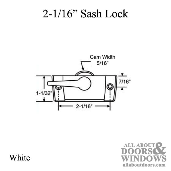 2-1/16 Inch Swivel Sash Lock - White - 2-1/16 Inch Swivel Sash Lock - White