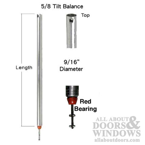 5/8 Inch Spiral Tilt-In Window Balance Rod w/ Red Bearing - 5/8 Inch Spiral Tilt-In Window Balance Rod w/ Red Bearing