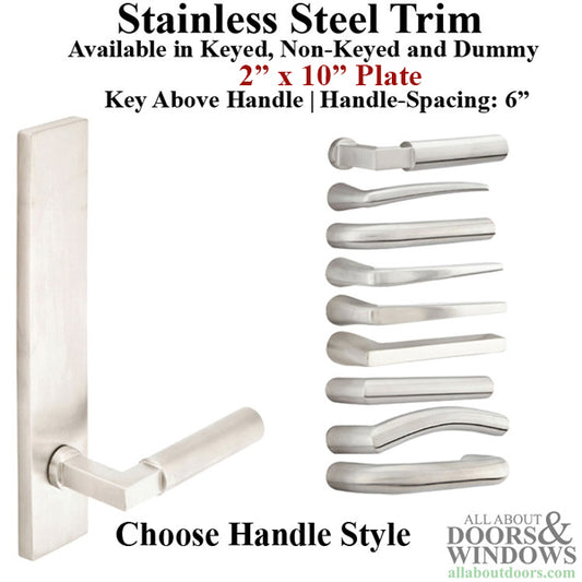 Multipoint Trim, 2 x 10 inch, American Cylinder, 6 inch handle spacing, Stainless Steel, Choose Options