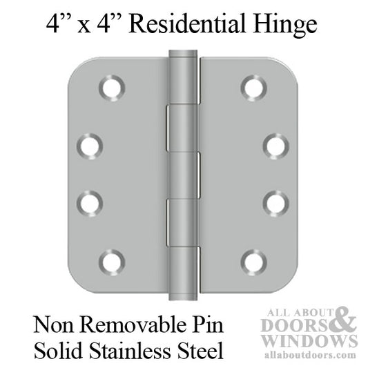 4 x 4 Inch Solid Stainless Steel, 5/8" Radius Corner, Non-Removable Pin, Brushed Stainless Steel