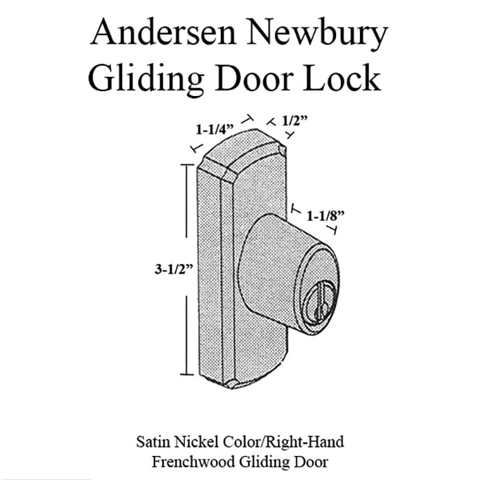 Andersen Gliding Door Hardware - Newbury Outside Keylock with Housing - Schlage Key Way - Satin Nickel - Right-Handed - Andersen Gliding Door Hardware - Newbury Outside Keylock with Housing - Schlage Key Way - Satin Nickel - Right-Handed