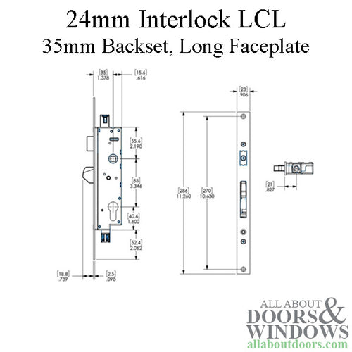 Interlock 24mm 4-Point Lever Compression Lock, Long/Extended Faceplate - Choose Backset - Interlock 24mm 4-Point Lever Compression Lock, Long/Extended Faceplate - Choose Backset