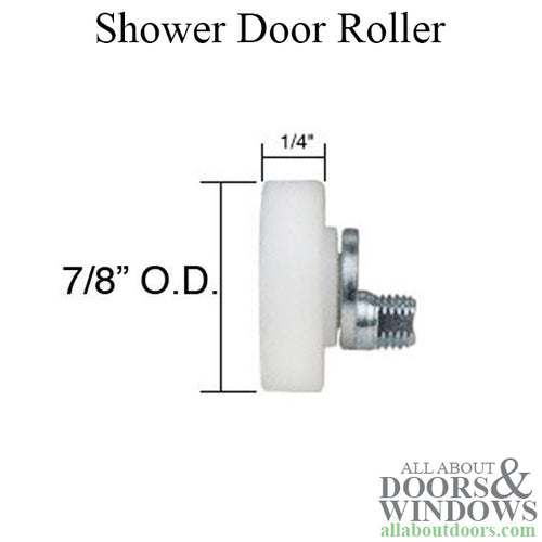 Shower Door Roller, 7/8 x 1/4 Flat Nylon Bearing  w/ Adjustable Washers - Shower Door Roller, 7/8 x 1/4 Flat Nylon Bearing  w/ Adjustable Washers