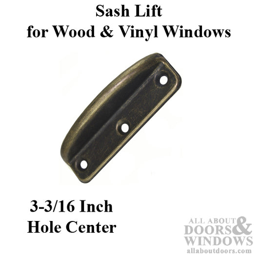 Sash Lift - Wood Sash Hardware, Stamped Steel - Antique Brass