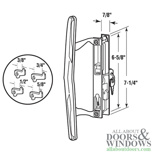 Flush Mount Keyed Handle Set For Sliding Patio Door White Standard Hook - Flush Mount Keyed Handle Set For Sliding Patio Door White Standard Hook