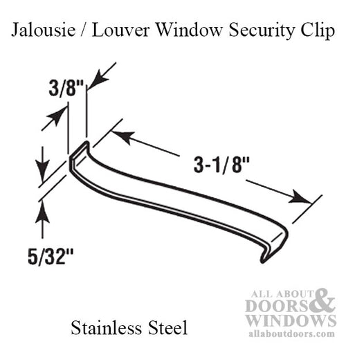 Jalousie / Louver Window Security Clip, Stainless Steel, 3-1/8