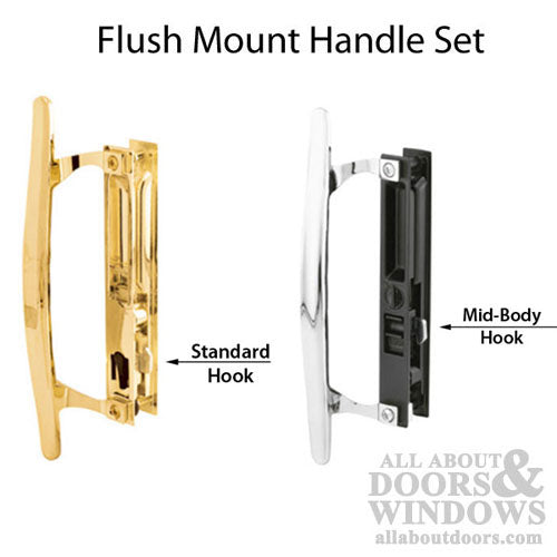 Sliding Door Handle Set, Flush Mount, Keyed, 6-5/8 inch hole center, Brass Plated - Sliding Door Handle Set, Flush Mount, Keyed, 6-5/8 inch hole center, Brass Plated