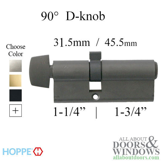 31.5/45.5 Hoppe 90° Non Logo Keyed Profile Cylinder Lock - D-Knob - Choose Color