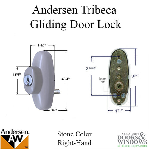 Andersen Tribeca Lock For Gliding Door Right Hand Exterior with Keys Stone - Andersen Tribeca Lock For Gliding Door Right Hand Exterior with Keys Stone