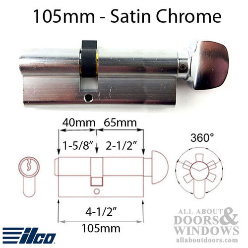 105mm Custom Euro Profile Cylinder 65/40, 6 Pin Schlage - US26D Satin Chrome - 105mm Custom Euro Profile Cylinder 65/40, 6 Pin Schlage - US26D Satin Chrome