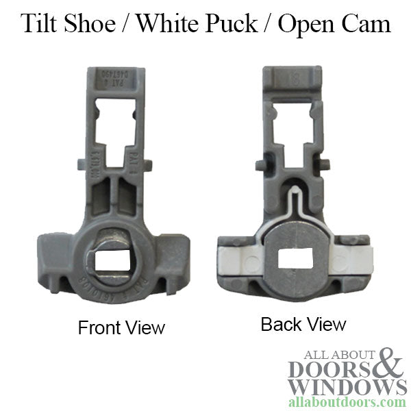 Tilt shoe, 1-1/4 x 17/32  White Puck, Open Cam, Inverted Channel Balance - H - Tilt shoe, 1-1/4 x 17/32  White Puck, Open Cam, Inverted Channel Balance - H