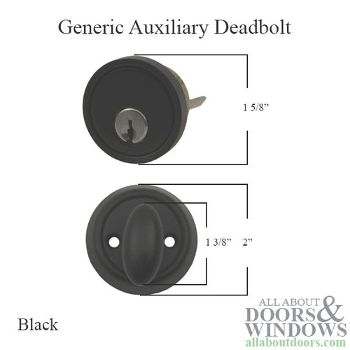 Generic Auxiliary Deadbolt - Single Cylinder in Black - Generic Auxiliary Deadbolt - Single Cylinder in Black