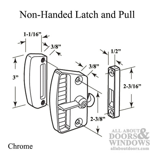 Non-Handed Deluxe Latch & Pull for Sliding Screen Door - Chrome - Non-Handed Deluxe Latch & Pull for Sliding Screen Door - Chrome