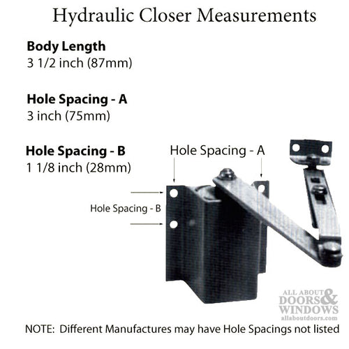 Hydraulic Screen / Storm Door Closer, 85 pound - Aluminum - Hydraulic Screen / Storm Door Closer, 85 pound - Aluminum