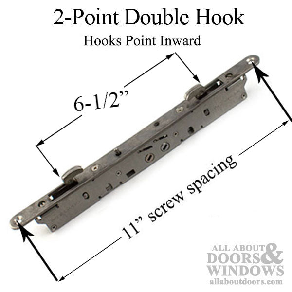 2-point Double Hook Sliding Door Lock, 11-3/4 Face with Pin - Choose Color - 2-point Double Hook Sliding Door Lock, 11-3/4 Face with Pin - Choose Color