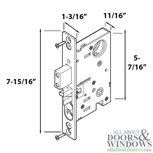 6315 Heavy Duty Interior Mortise Lock, Bedroom/Bath, Right Handed - Minus Faceplate - 6315 Heavy Duty Interior Mortise Lock, Bedroom/Bath, Right Handed - Minus Faceplate