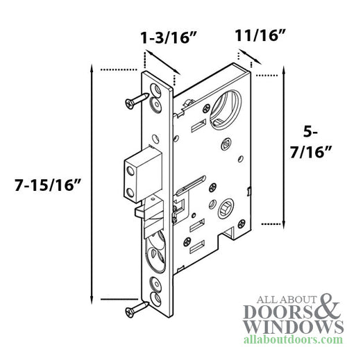 6315 Heavy Duty Interior Mortise Lock, Bedroom/Bath, Right Handed - Minus Faceplate - 6315 Heavy Duty Interior Mortise Lock, Bedroom/Bath, Right Handed - Minus Faceplate