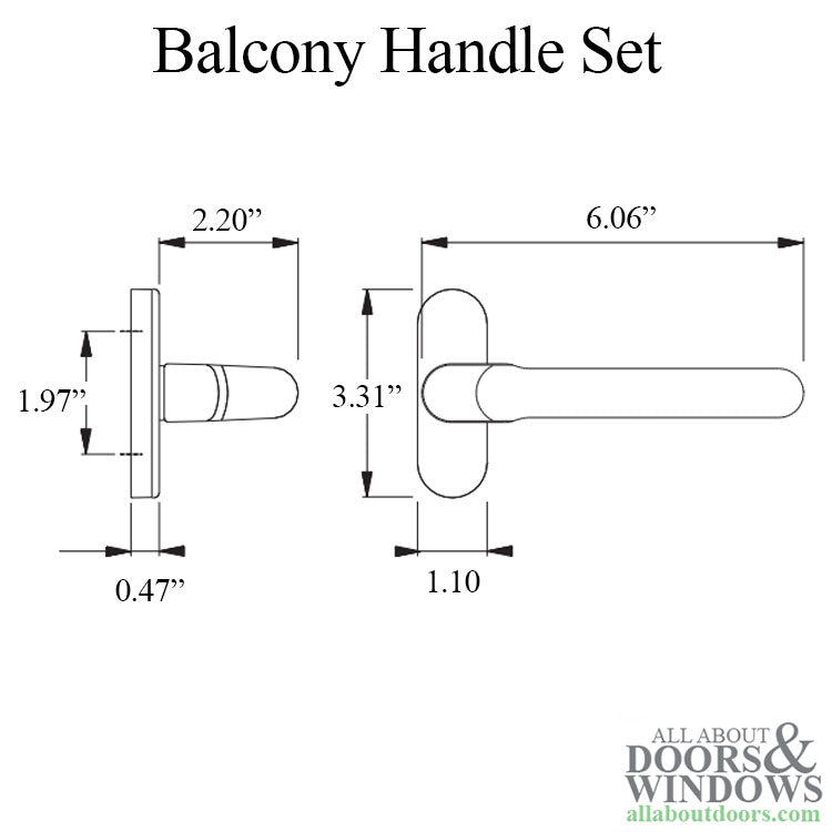 Hoppe Balcony Handle Set, Aluminum - Silver - Hoppe Balcony Handle Set, Aluminum - Silver