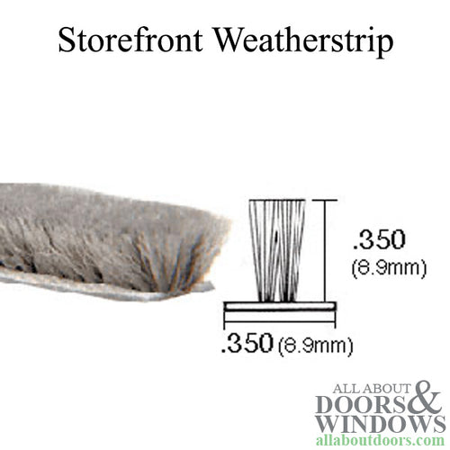 Weatherstrip For Commercial Doors Grey .350 Inch Pile With .350 Inch Backing For Storefront Doors - Weatherstrip For Commercial Doors Grey .350 Inch Pile With .350 Inch Backing For Storefront Doors