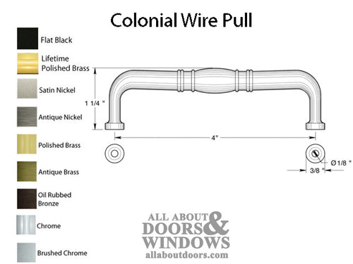 4'' Colonial Wire Pull, Solid Brass - Choose Finish - 4'' Colonial Wire Pull, Solid Brass - Choose Finish