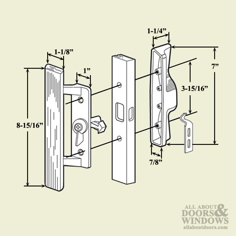 Quaker / Wells Patio Door Handle 3-15/16 H.C. - Black - DISC - Quaker / Wells Patio Door Handle 3-15/16 H.C. - Black - DISC