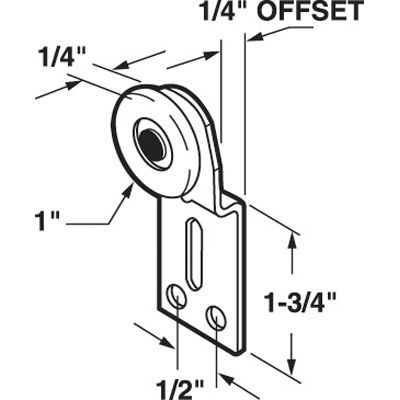 1 inch Wheel, 1/4 offset - Cox Front Closet Door Roller - 1 inch Wheel, 1/4 offset - Cox Front Closet Door Roller