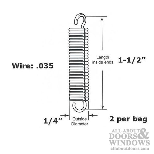 Extension Spring - 1/4 Inch Diameter x 1-1/2 Inches Long - .035 Wire - Extension Spring - 1/4 Inch Diameter x 1-1/2 Inches Long - .035 Wire