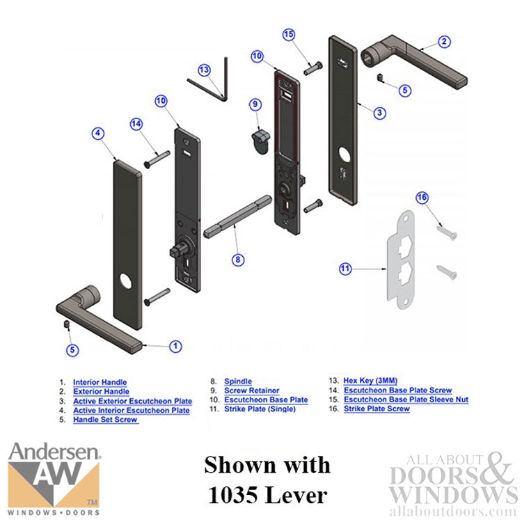 Andersen FSB 1076 Non Keyed Trim Set for Double Door Stainless Steel - Andersen FSB 1076 Non Keyed Trim Set for Double Door Stainless Steel