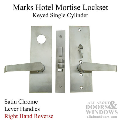 Marks Hotel Lever & Plate Mortise Lockset, Right Hand Reverse - Satin Chrome - Marks Hotel Lever & Plate Mortise Lockset, Right Hand Reverse - Satin Chrome