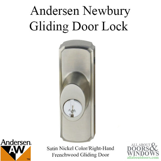 Andersen Gliding Door Hardware - Newbury Outside Keylock with Housing - Schlage Key Way - Satin Nickel - Right-Handed