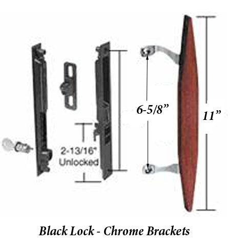 Keyed Door Handle Mid-Body Hook Flush Mount Handle Set for Sliding Patio Door Diecast Latch with Wood Pull Handle - Keyed Door Handle Mid-Body Hook Flush Mount Handle Set for Sliding Patio Door Diecast Latch with Wood Pull Handle