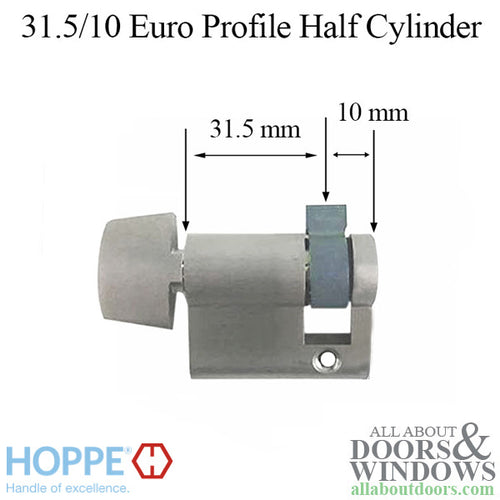 41.5mm Hoppe Inactive 31.5/10 Euro Profile Half Cylinder with 90° Turn and Dallas D-Knob - 41.5mm Hoppe Inactive 31.5/10 Euro Profile Half Cylinder with 90° Turn and Dallas D-Knob