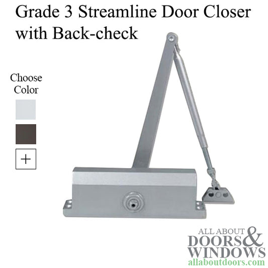 Grade 3 Streamline Commercial Door Closer with Back-check, Spring size 3, Choose Color