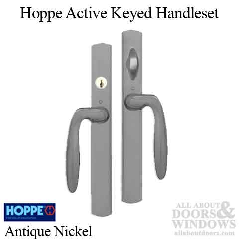 HOPPE HLS 9000 Sliding Door Handle Set Verona Lever Active Keyed Antique Nickel - HOPPE HLS 9000 Sliding Door Handle Set Verona Lever Active Keyed Antique Nickel
