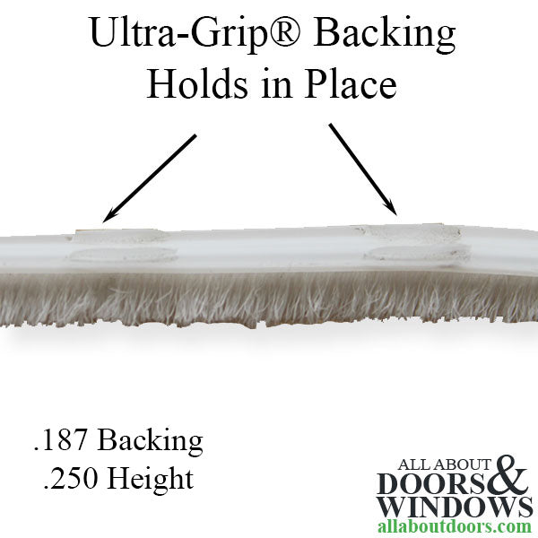 Weatherstrip .187 T-Backing x .250 Fuzzy Pile with Fin Seal, UltraGrip® - Choose Color - Weatherstrip .187 T-Backing x .250 Fuzzy Pile with Fin Seal, UltraGrip® - Choose Color