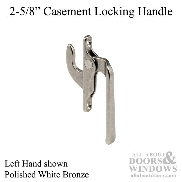 Locking Handle w/ 2-5/8 in Hole Center for Casement Window -  Polished White Bronze -Choose Handing - Locking Handle w/ 2-5/8 in Hole Center for Casement Window -  Polished White Bronze -Choose Handing