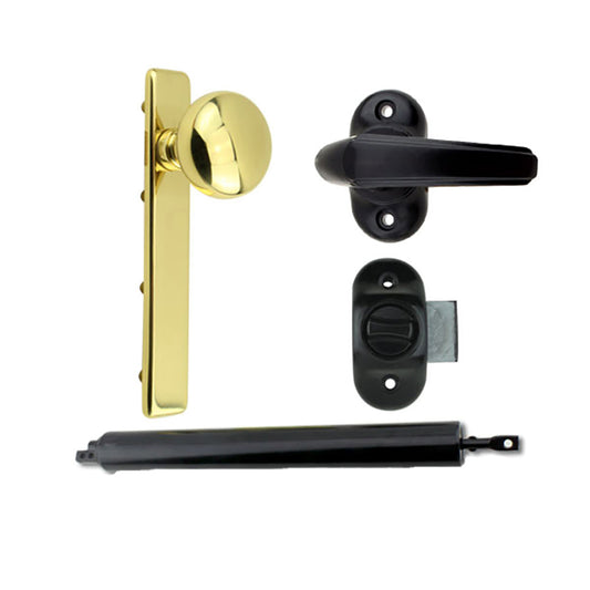 Andersen/ Emco Storm Door Hardware Kit - Brass  Knob Exterior, Bronze Interior