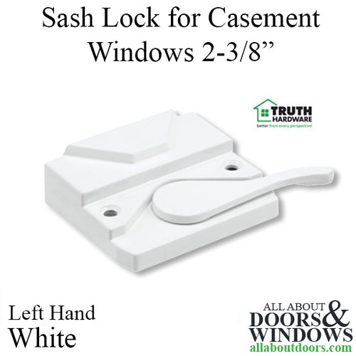 Sash Lock - 2-3/8 Hole Spacing, Casement Windows, Left Hand - White - Sash Lock - 2-3/8 Hole Spacing, Casement Windows, Left Hand - White