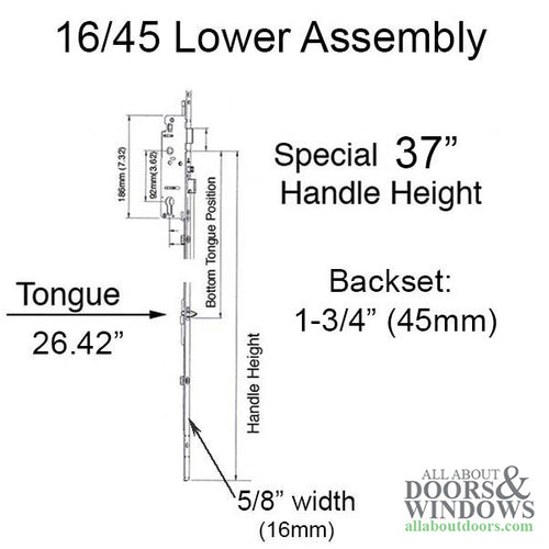 Hoppe 16mm Manual Tongue 45/92 Gear, 37