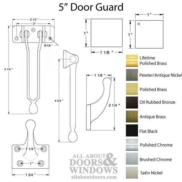 5 in Door Guard, Solid Brass - Choose Finish - 5 in Door Guard, Solid Brass - Choose Finish