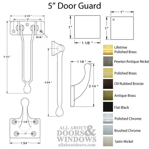 5 in Door Guard, Solid Brass - Choose Finish - 5 in Door Guard, Solid Brass - Choose Finish