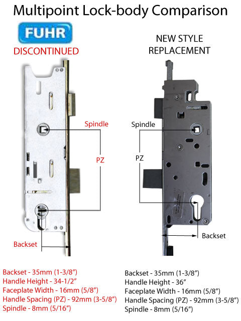 Fuhr 75 inch Tongue Version Multipoint Lock, 35mm backset - Discontinued - See Replacement Options - Fuhr 75 inch Tongue Version Multipoint Lock, 35mm backset - Discontinued - See Replacement Options