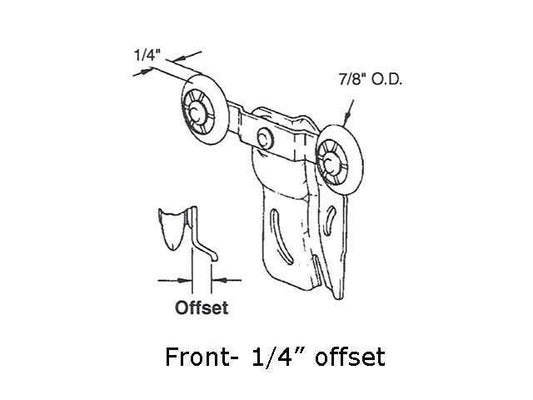 Roller, Wardrobe, 7/8 In Wheel, 1/4 In Offset, Tandem, Front