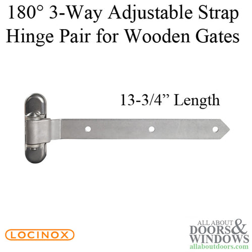 180 Degree 3-Way Locinox Adjustable Strap Hinge for Wooden Gates - 180 Degree 3-Way Locinox Adjustable Strap Hinge for Wooden Gates