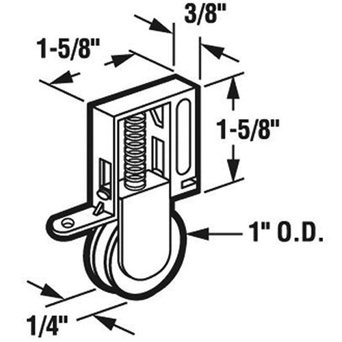Top or Bottom Roller Assembly with 1 Inch Steel Wheel for Sliding Screen Door - Top or Bottom Roller Assembly with 1 Inch Steel Wheel for Sliding Screen Door