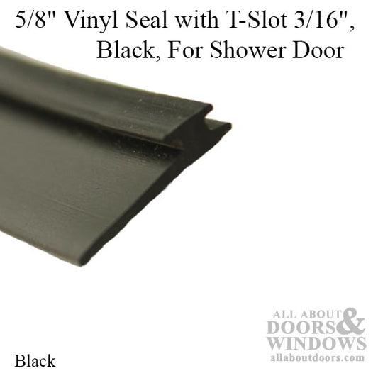 5/8" Vinyl Seal with T-Slot 3/16", Black, For Shower Door